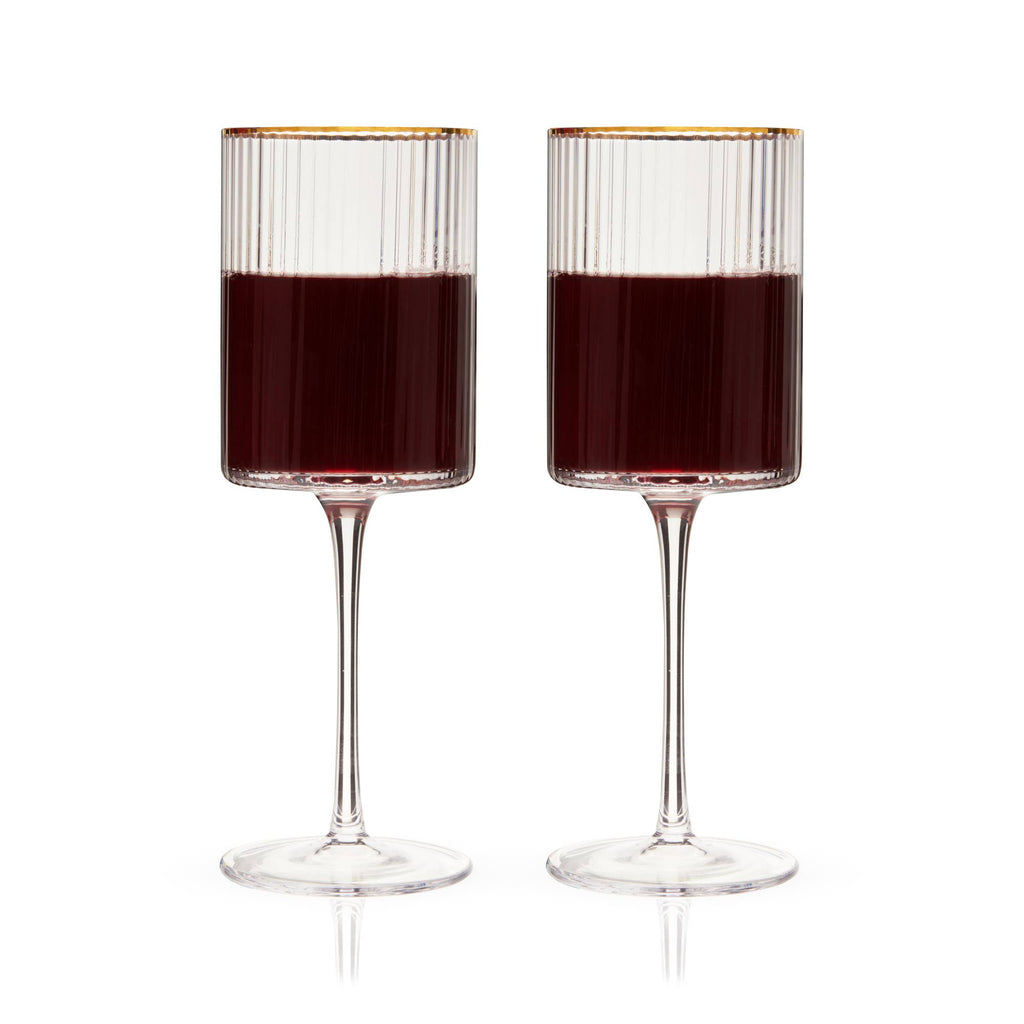 Deco Meridian Gold Rimmed Crystal Wine Glasses Set of 2