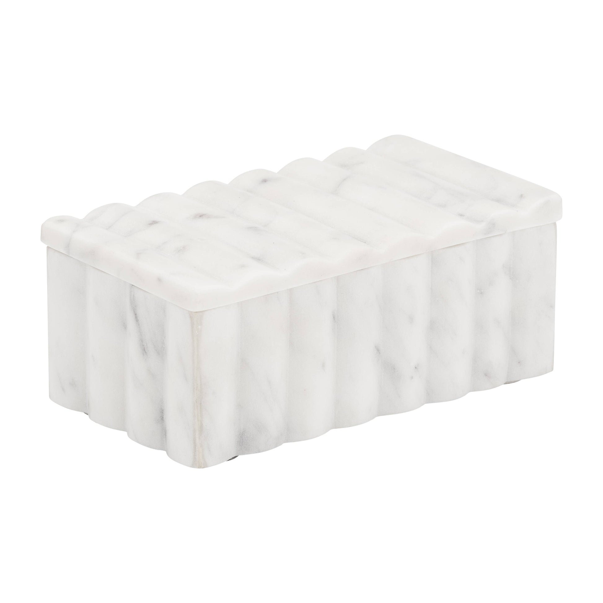 White 7x3" Marble Rectangular Ridged Decorative Box