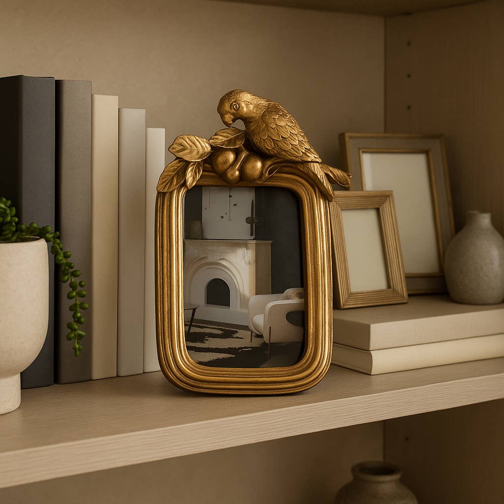Decorative Picture Frame - Gold Polyresin Bird, 4x6 in.
