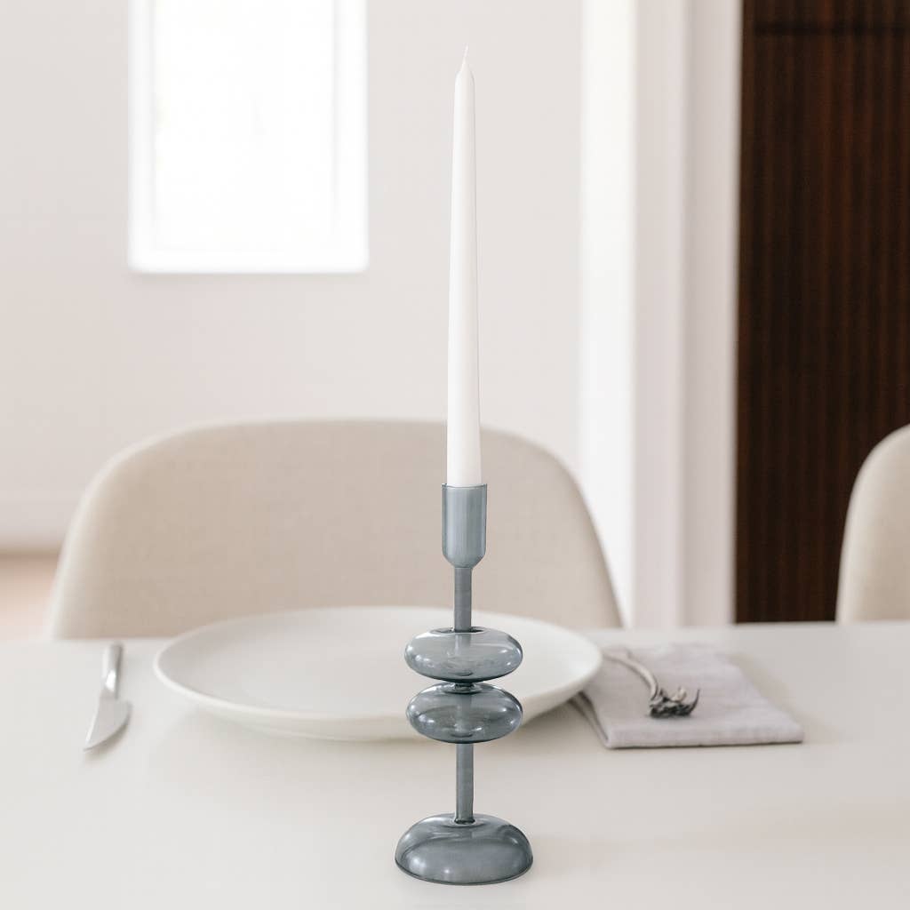Candle Holder - Blue Glass Retro Bubble Taper, 11 in.