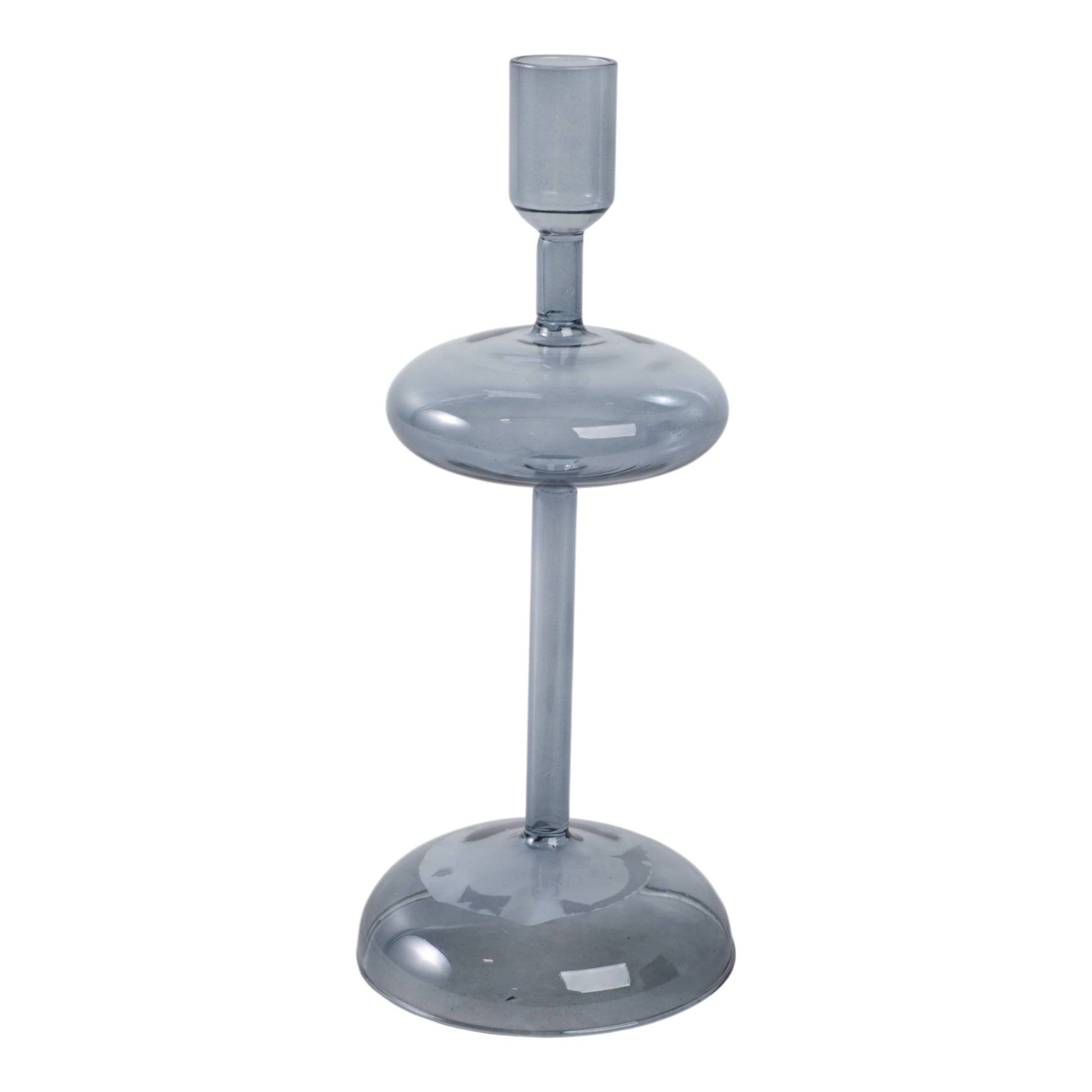 Candle Holder - Blue Glass Retro Bubble Taper, 10 in.