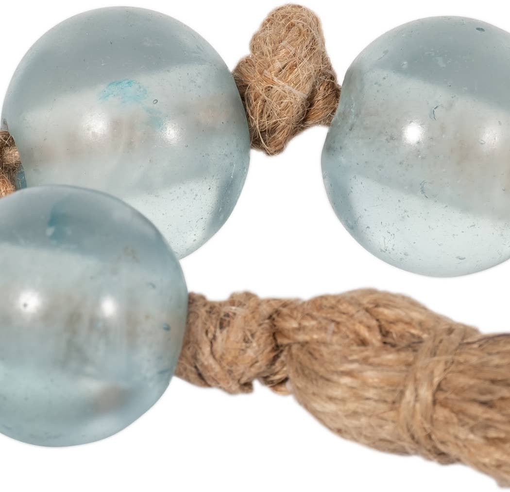 Beaded Garland - Blue Glass with Jute Tassel, 34 in.