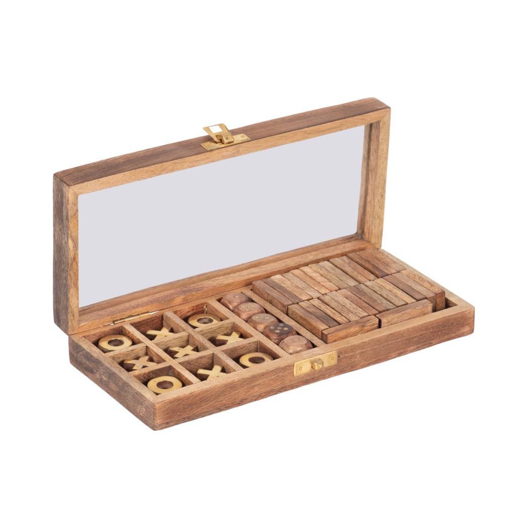 Wooden Elegant Casual Table Game Box - Brown, 9 x 4 in.
