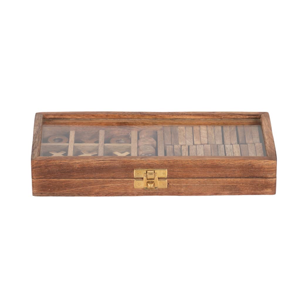 Wooden Elegant Casual Table Game Box - Brown, 9 x 4 in.