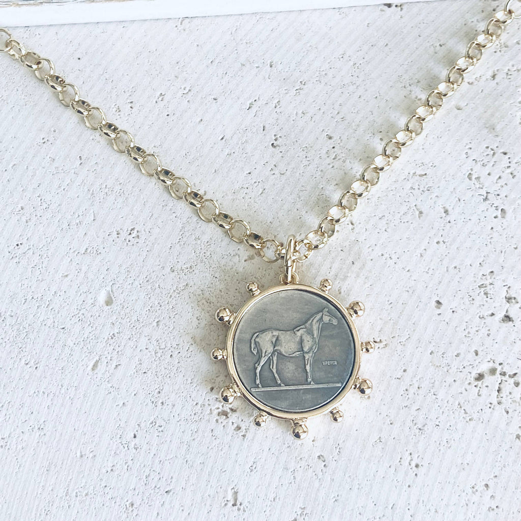 Horse coin necklace western equestrian jewelry derby