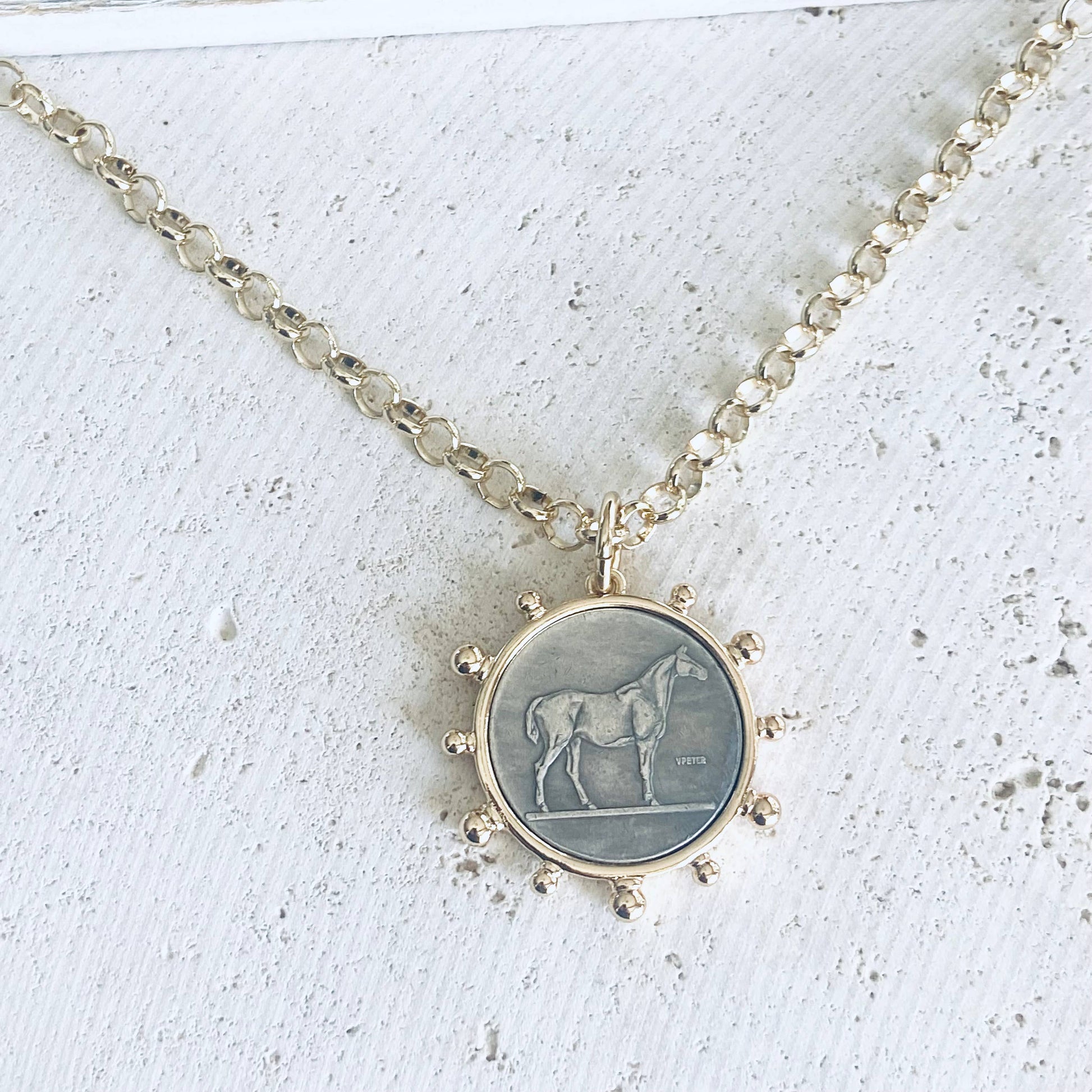 Horse coin necklace western equestrian jewelry derby