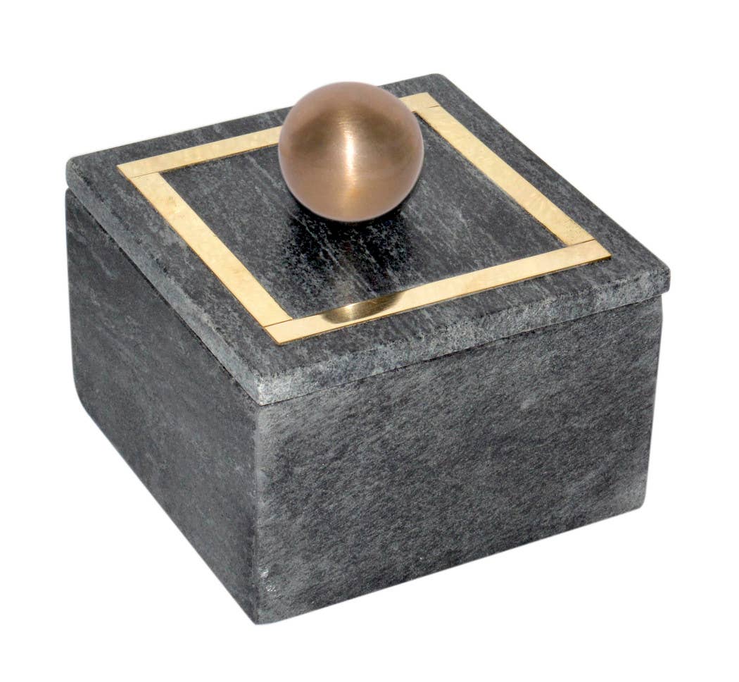 Marble Modern Square Storage Box with Knob - Black, 5 in.