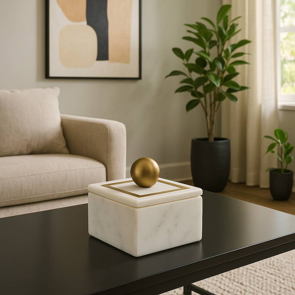 Marble Modern Storage Box with Removable Lid - White, 5 in.