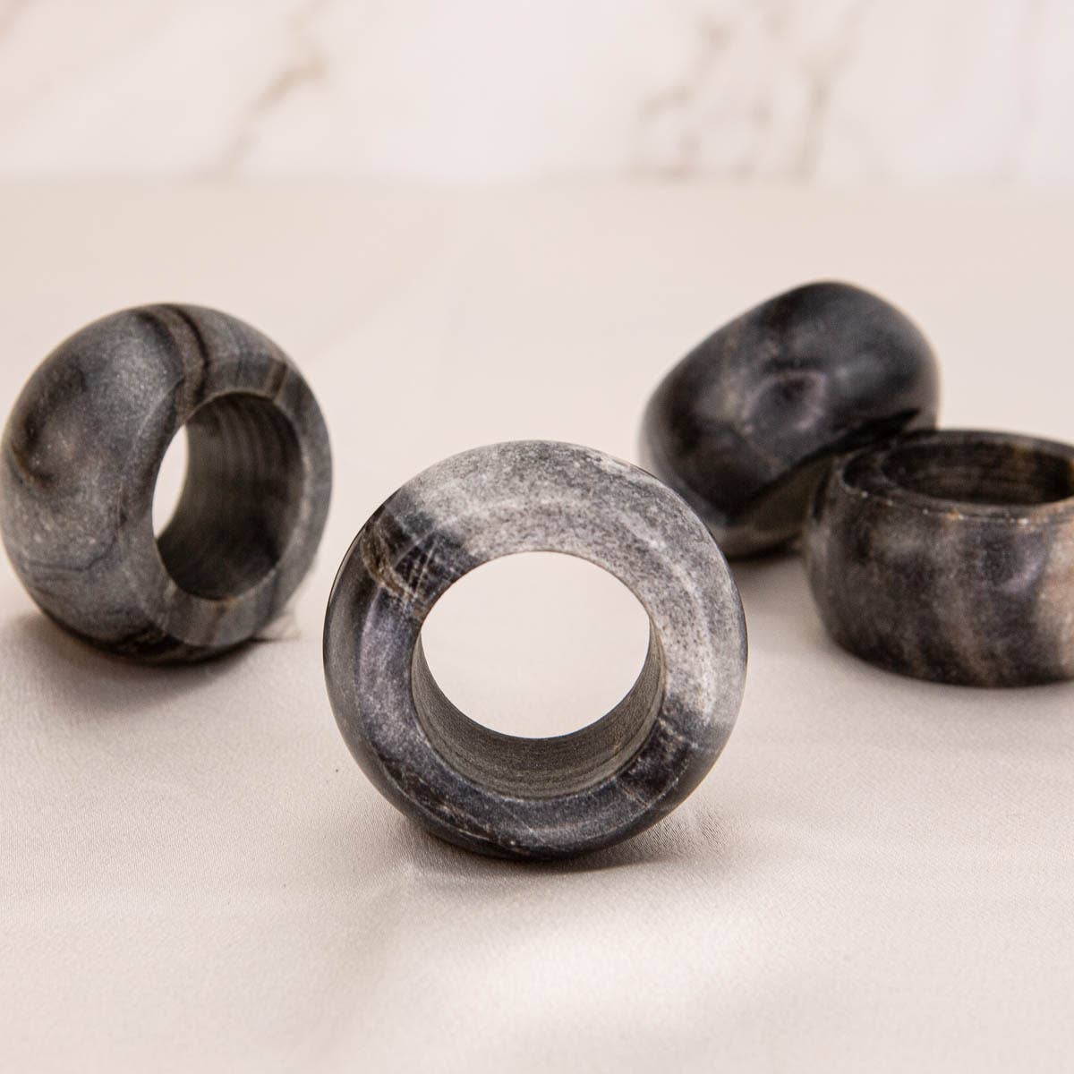 Marble Napkin Rings - Gray -  2"