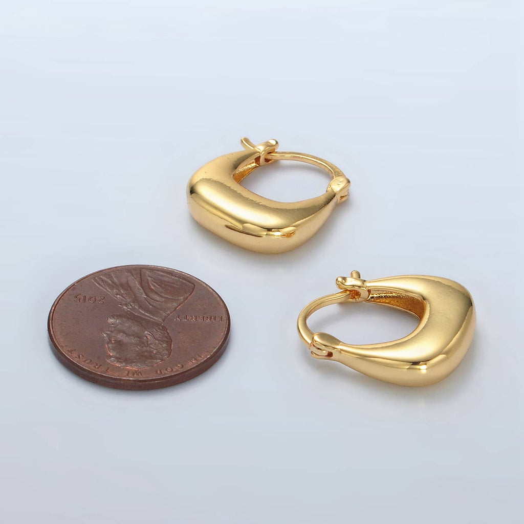24K Gold Filled Dome Square Latch Hoop Earrings | T-211