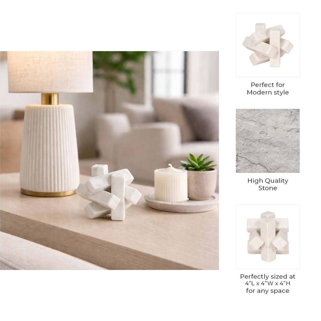 Sculpture - White Marble Faceted Interlocking Orb