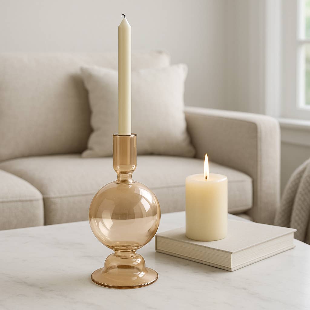 Taper Candle Holder - Gold Luster Glass Bubble, 7 in.
