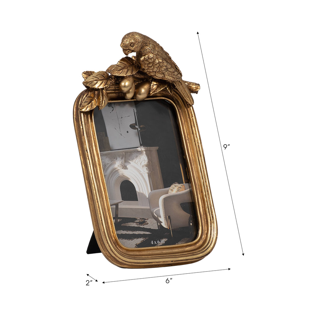 Decorative Picture Frame - Gold Polyresin Bird, 4x6 in.