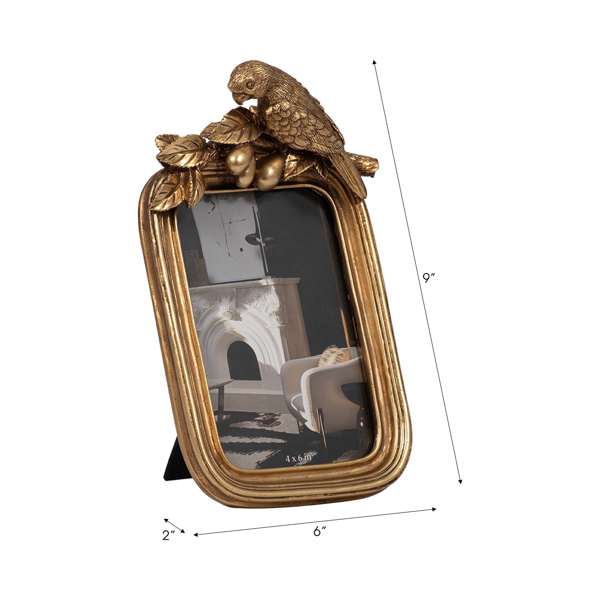 Decorative Picture Frame - Gold Polyresin Bird, 4x6 in.