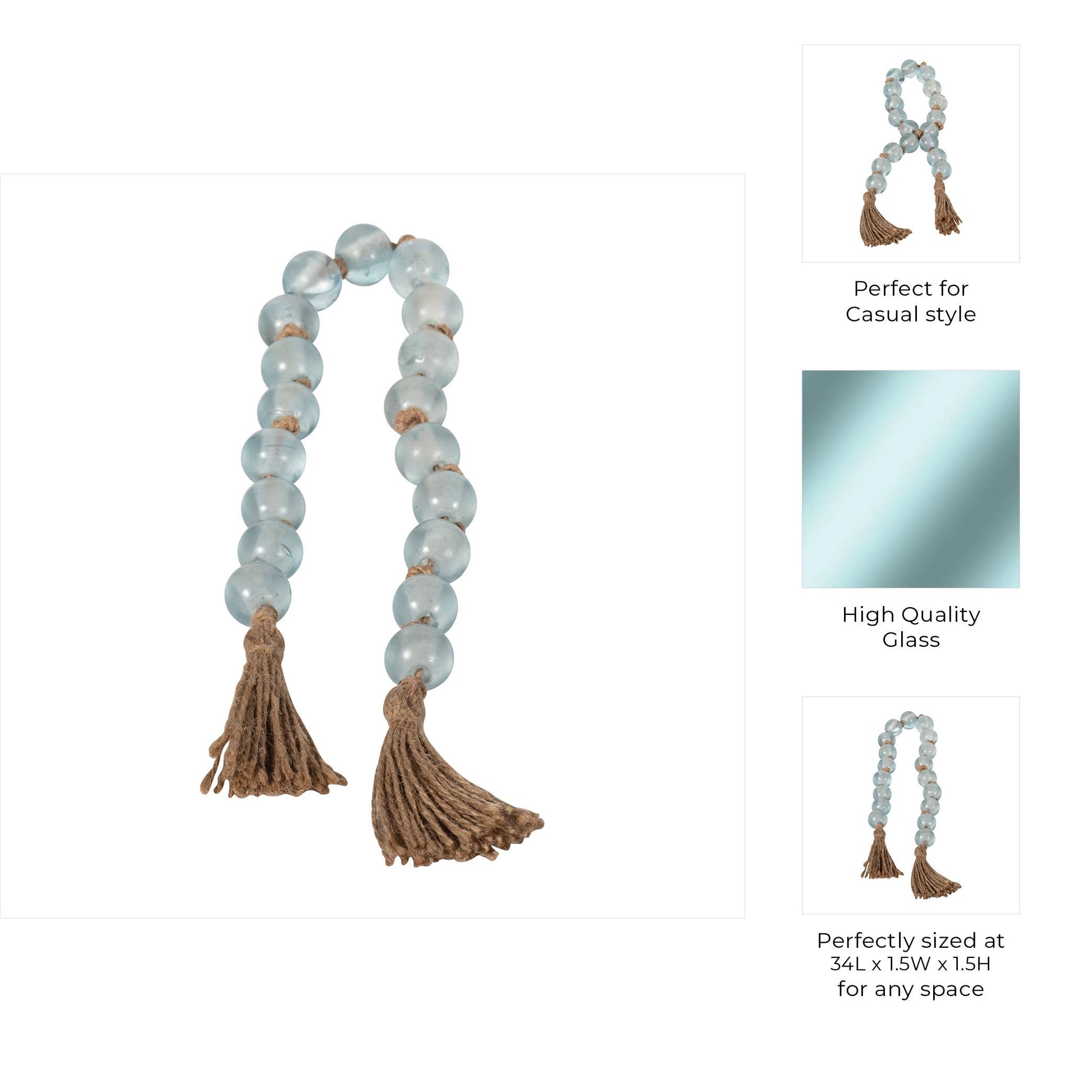 Beaded Garland - Blue Glass with Jute Tassel, 34 in.