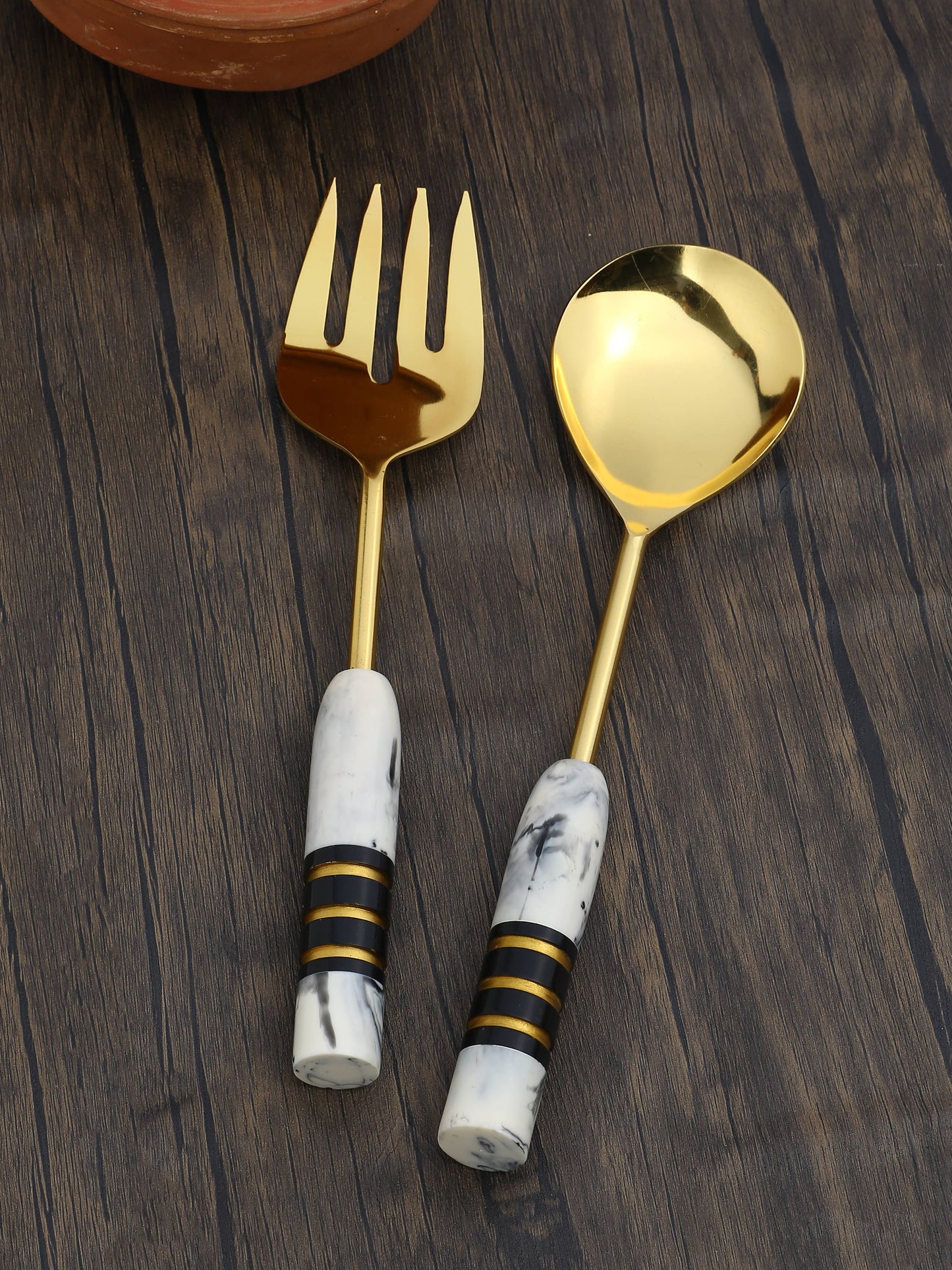 Gold Plated Metal & Resin Salad Server 2- Piece Set (11)