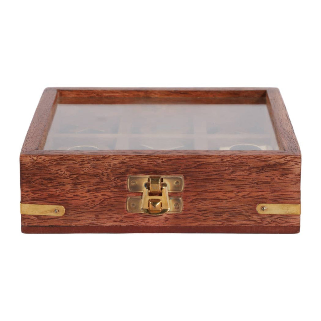 Game Board - Brown and Gold Wood Tic Tac Toe Case, 6 in.
