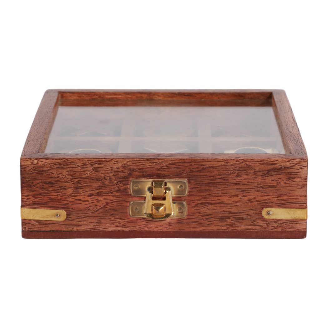 Game Board - Brown and Gold Wood Tic Tac Toe Case, 6 in.