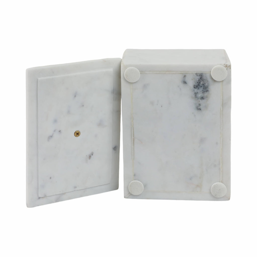 Marble Rectangular Box with Removable Lid - White, 7 in.