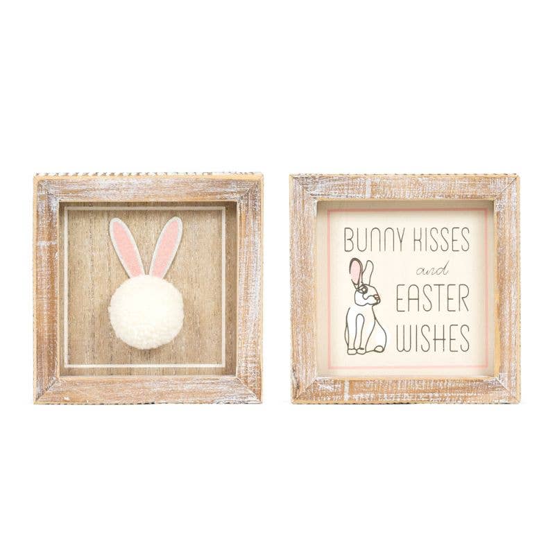 35014 - 5x5 wood frame sign BUNNY/KISSES Easter Spring decor