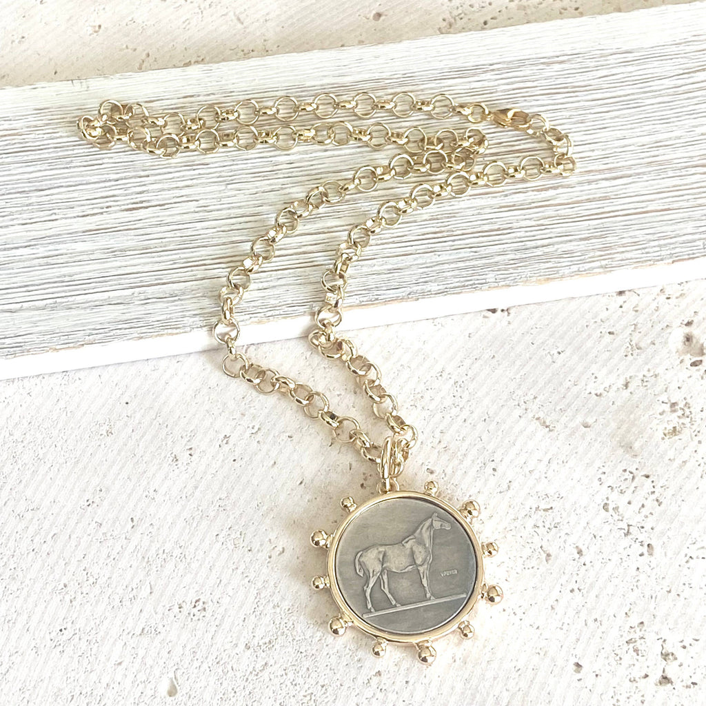 Horse coin necklace western equestrian jewelry derby