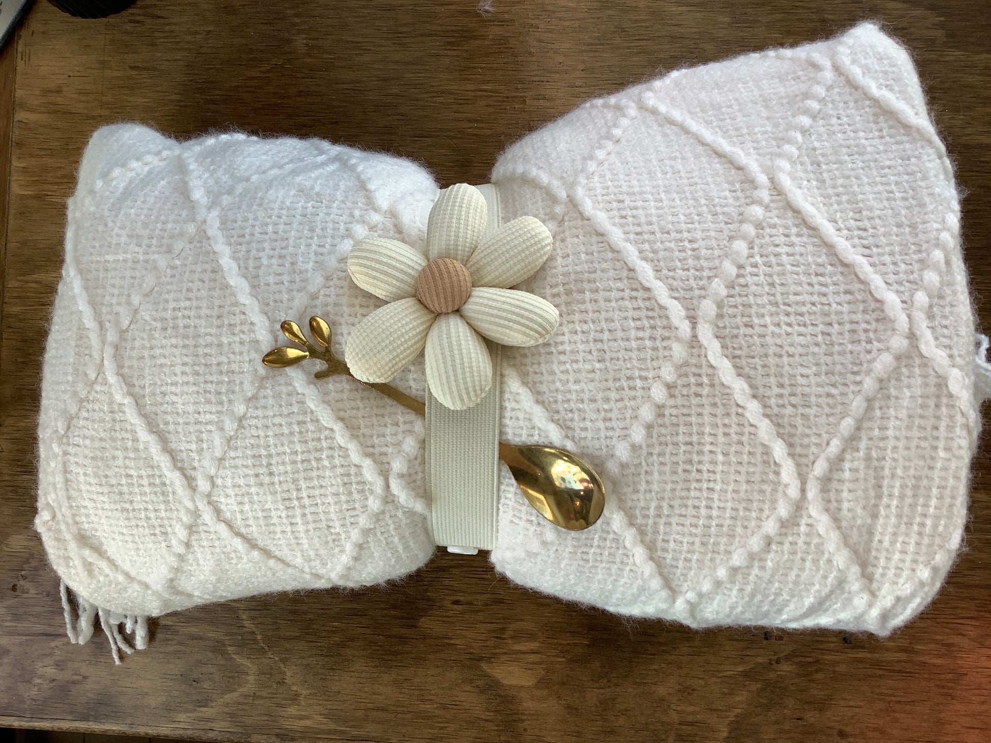 Off white knit baby blanket