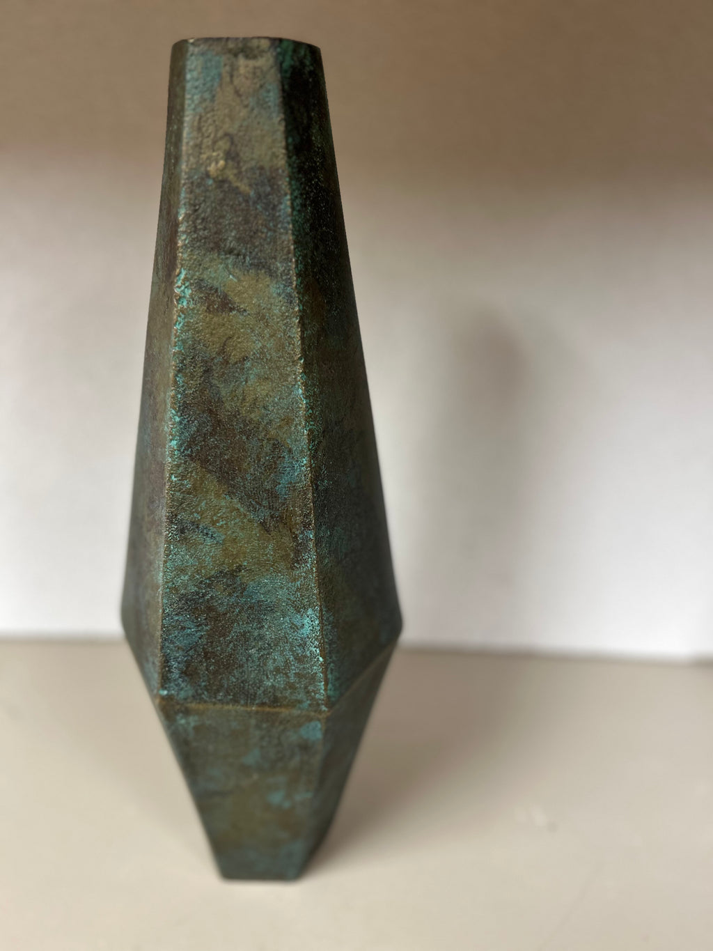 Green Hexagonal Vase - Oxidized Copper Metal