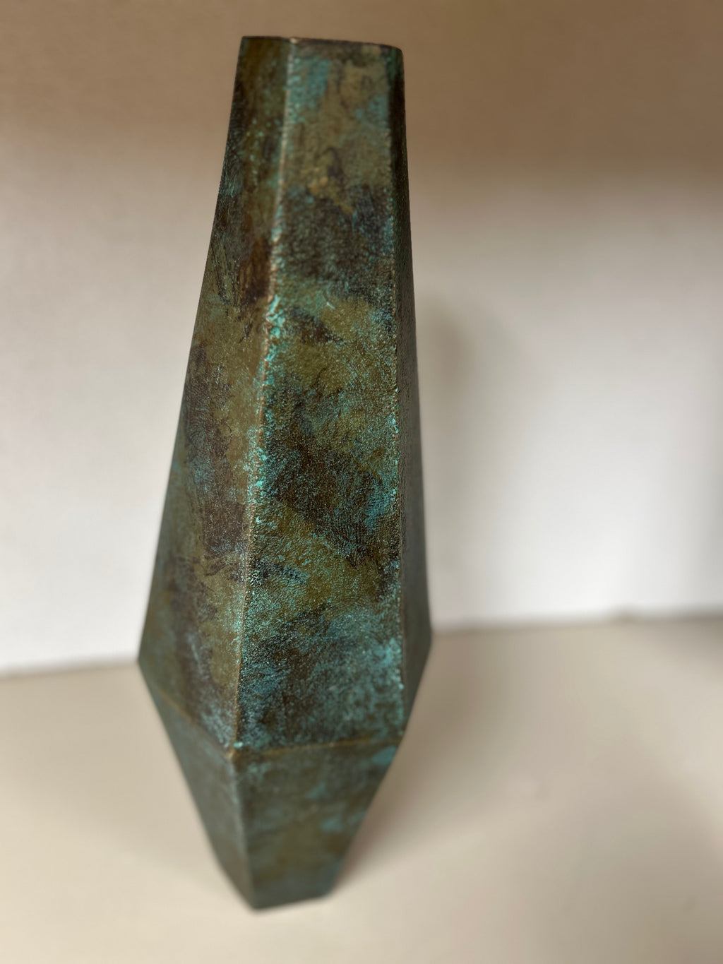 Green Hexagonal Vase - Oxidized Copper Metal