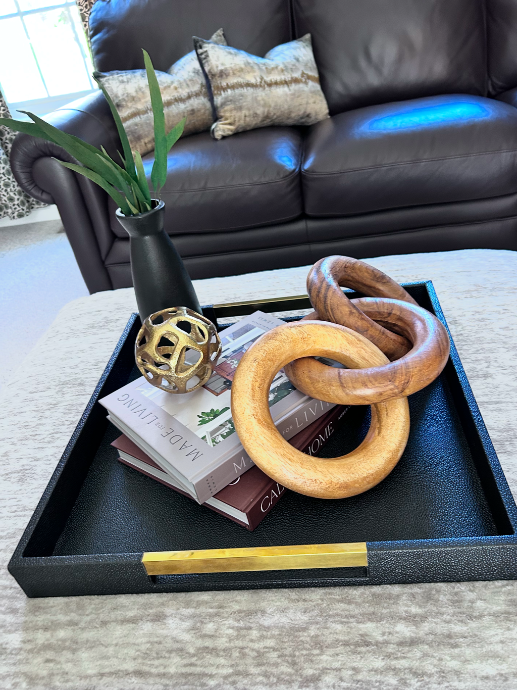Black Snake Skin Tray with Gold Handles