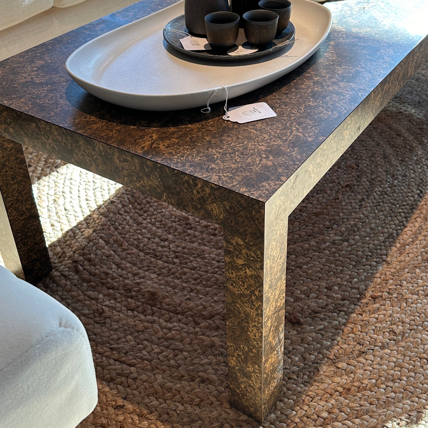 Burlwood laminate coffee table