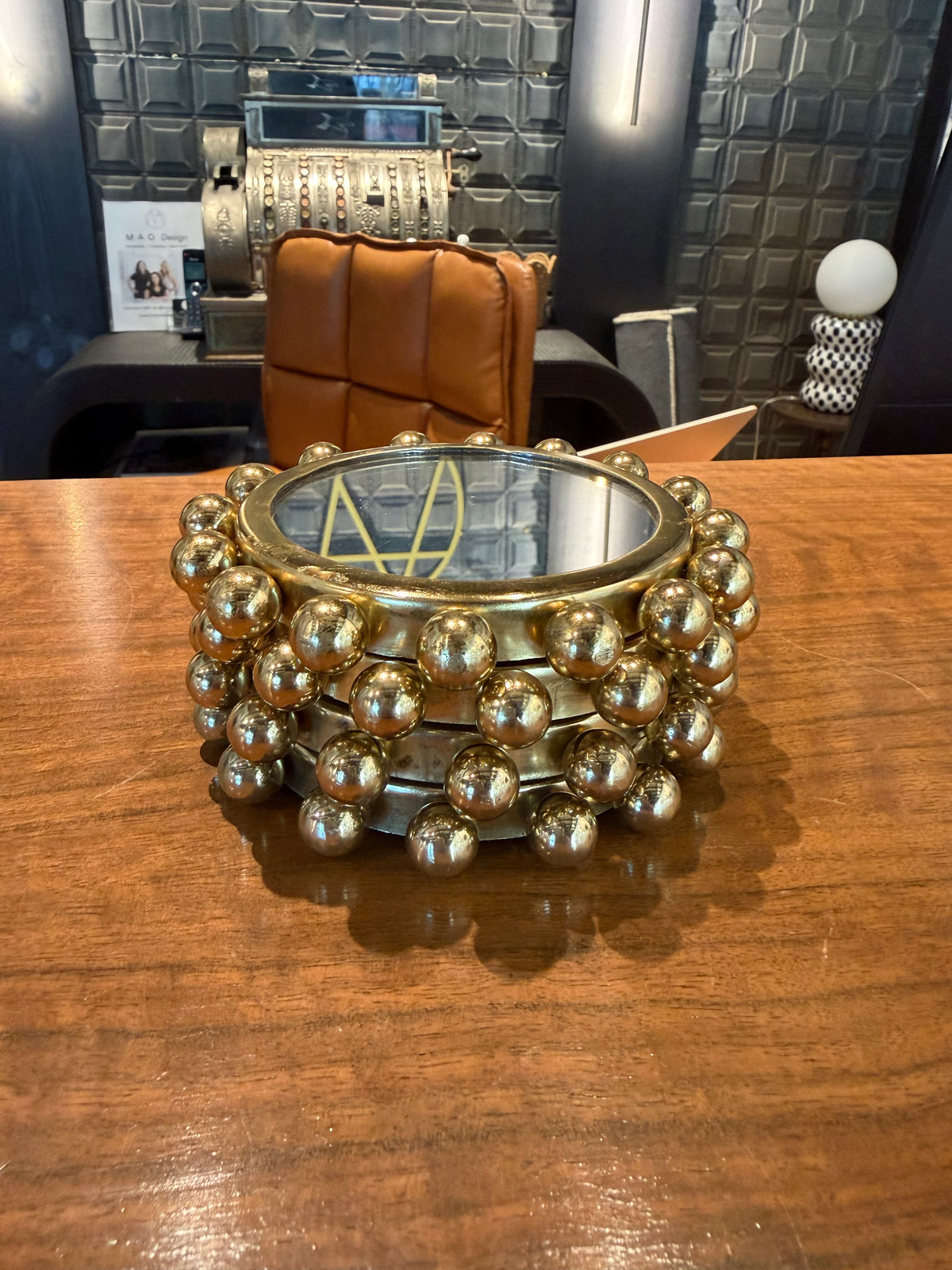 Artisanal Beaded Frame Coaster Set - Gold Finished