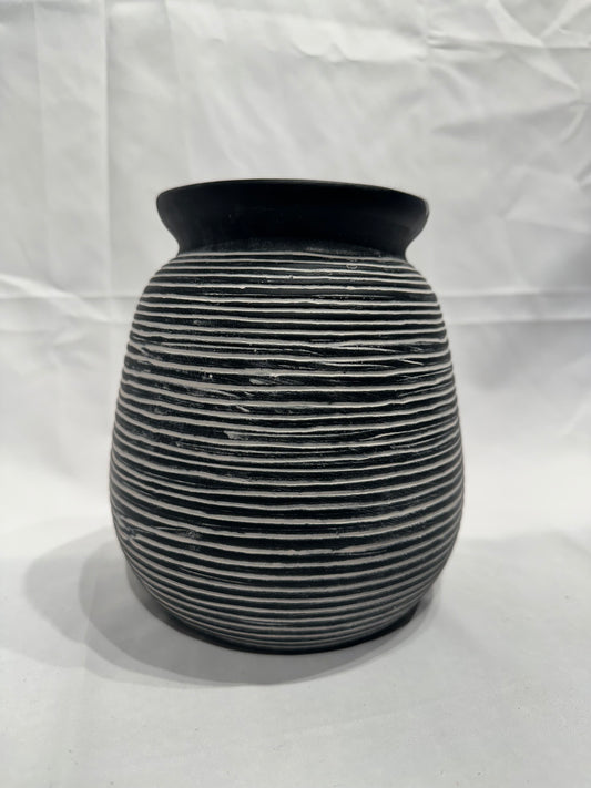 Black and white striped vase