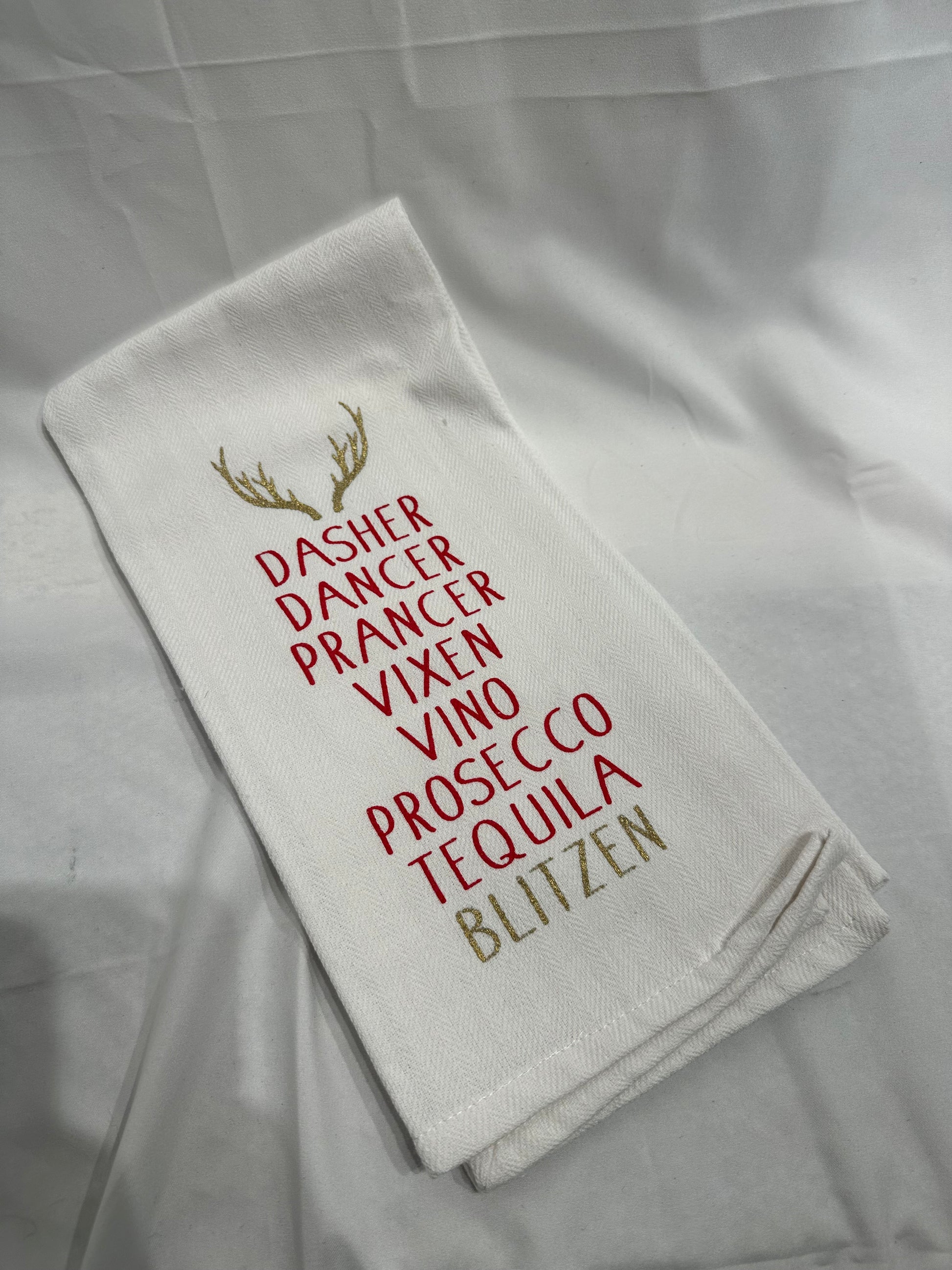 Blitzen Christmas Hand Towel   White/Red/Gold   20x28