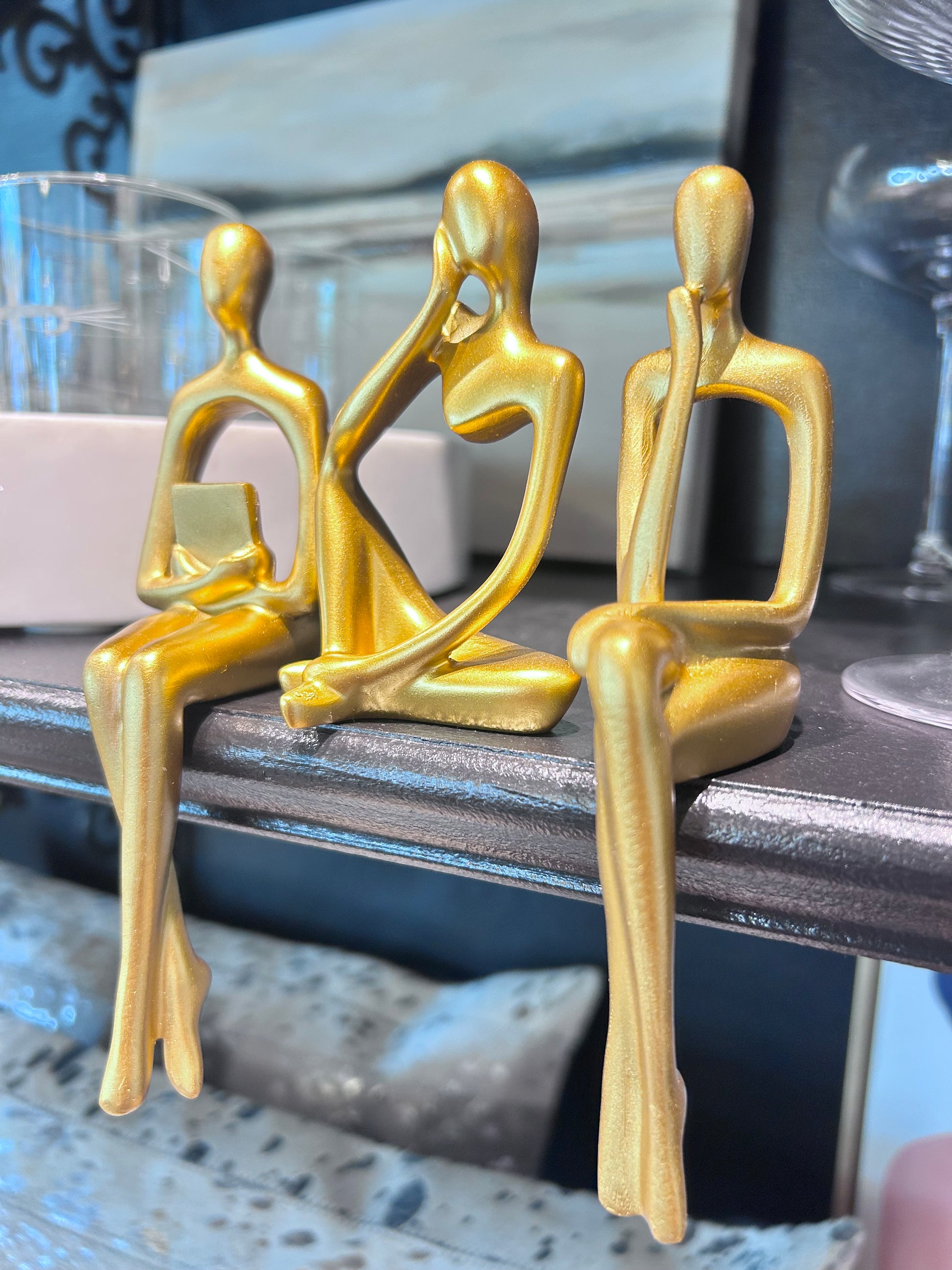 Decorative Figures - Set of 3; Smooth Gold