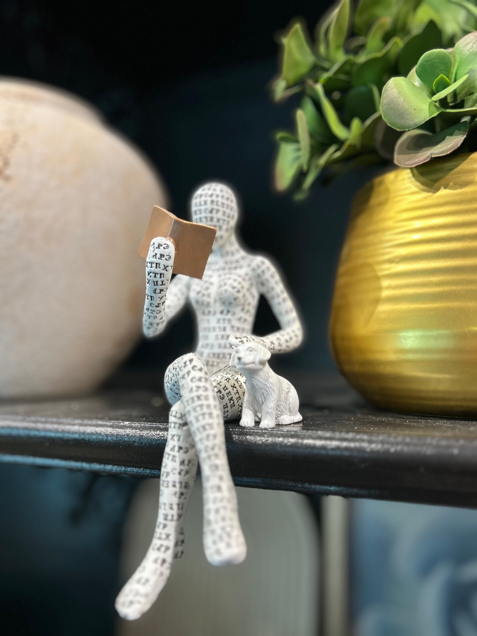 Reader Figurine - Decorative Sculpture with Puppy