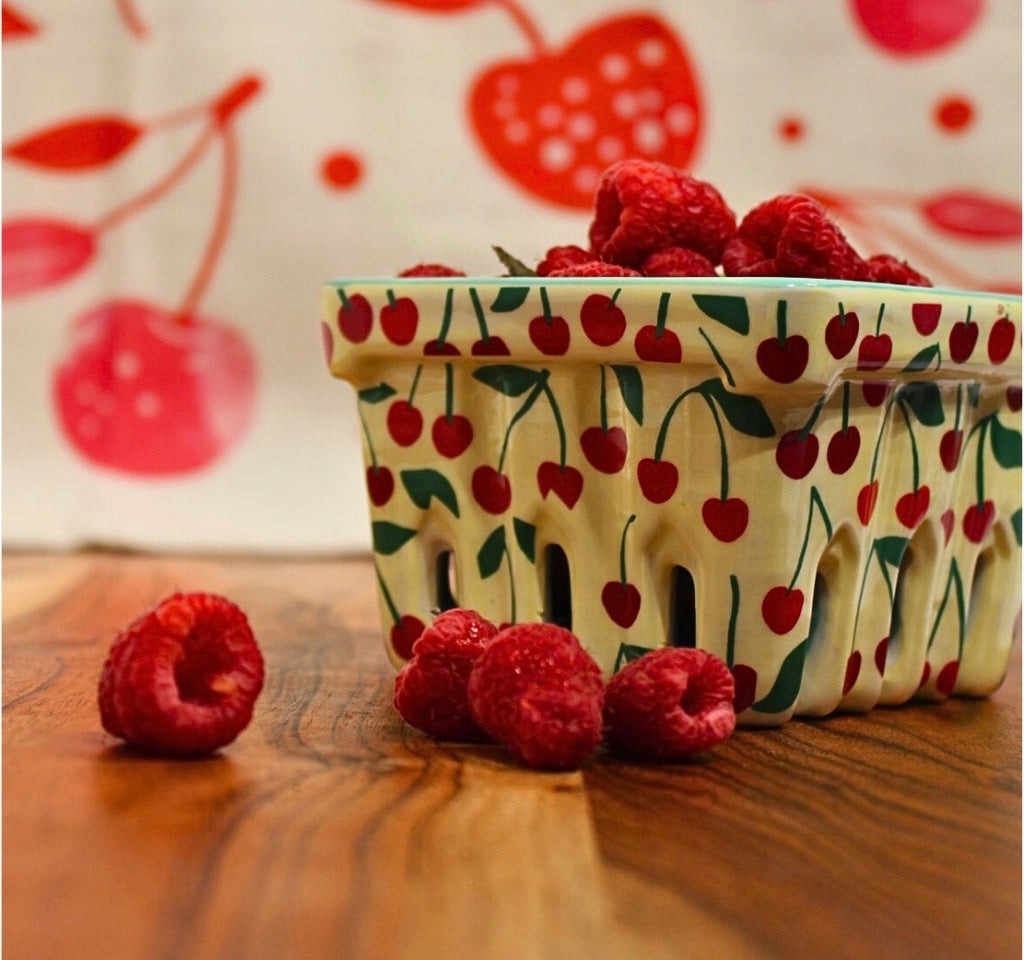 Cherry Tea Towel and Basket Set