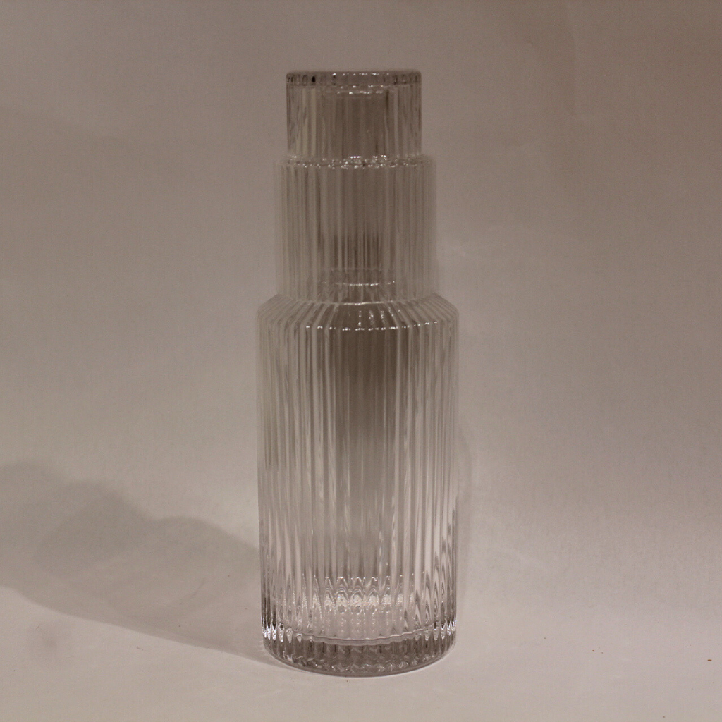 JoyJolt Elle Fluted Bedside Carafe Decanter Set with Glass