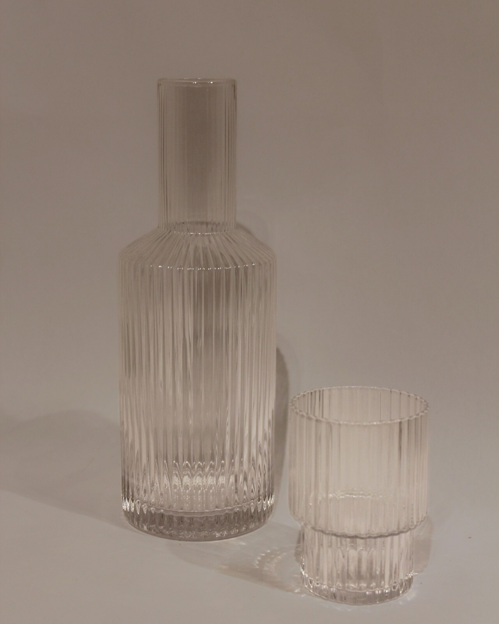 JoyJolt Elle Fluted Bedside Carafe Decanter Set with Glass