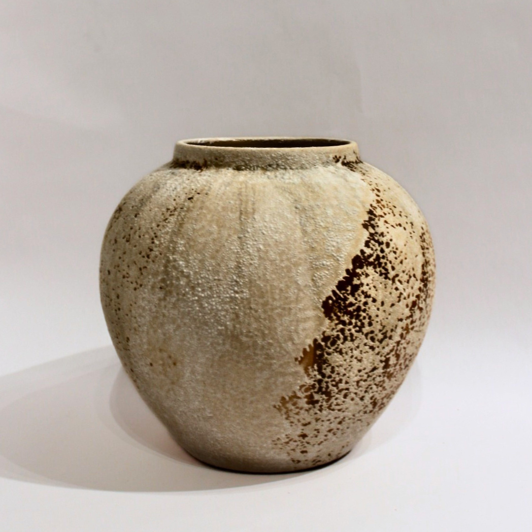 White and tan textured vase