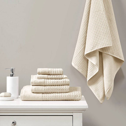 Spa Waffle 6-Piece Bath Towel Set [Certified], Beige