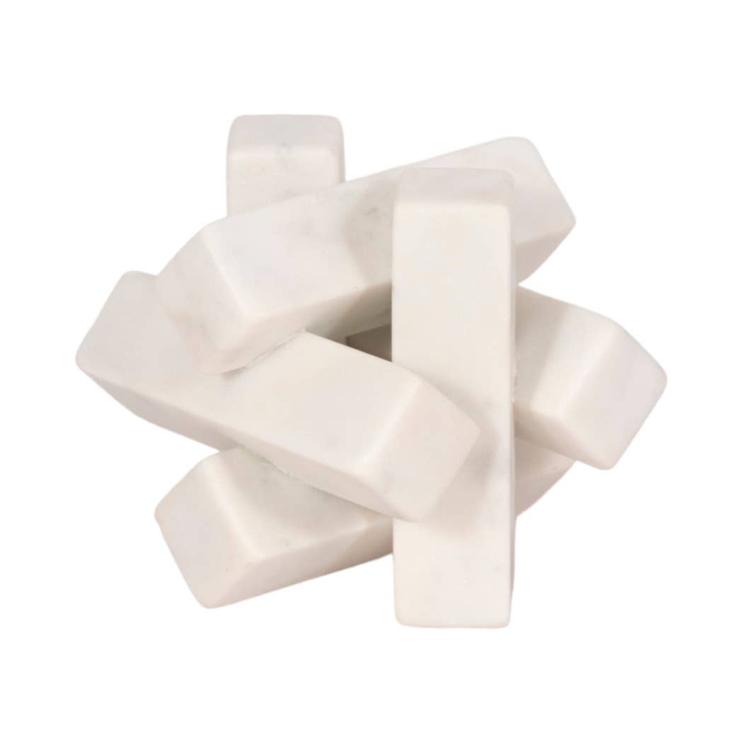 Sculpture - White Marble Faceted Interlocking Orb