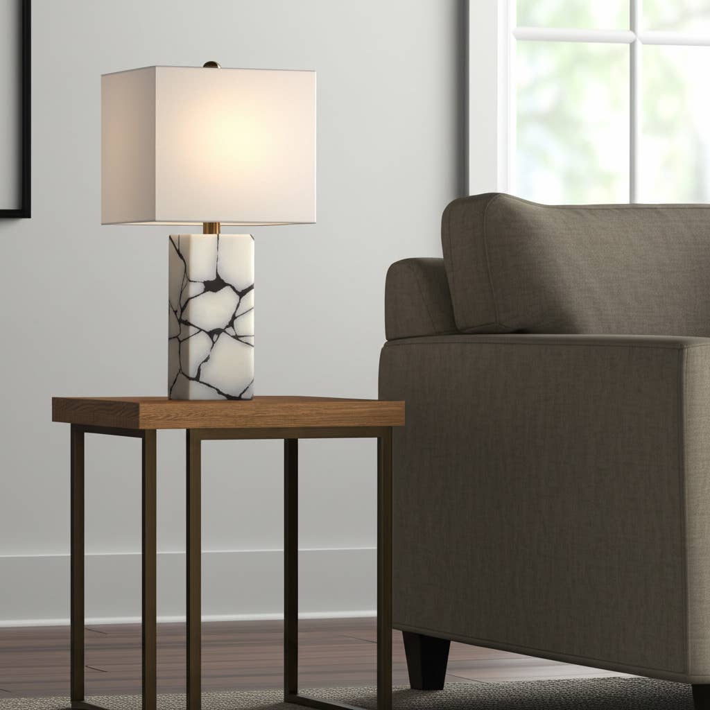 Table Lamp - White Stone Fabric Alabaster Pieces, 24 in.