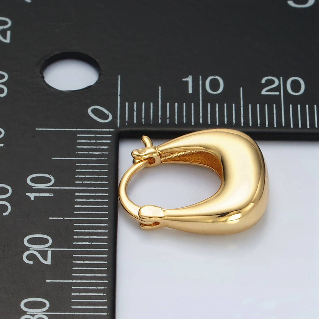 24K Gold Filled Dome Square Latch Hoop Earrings | T-211