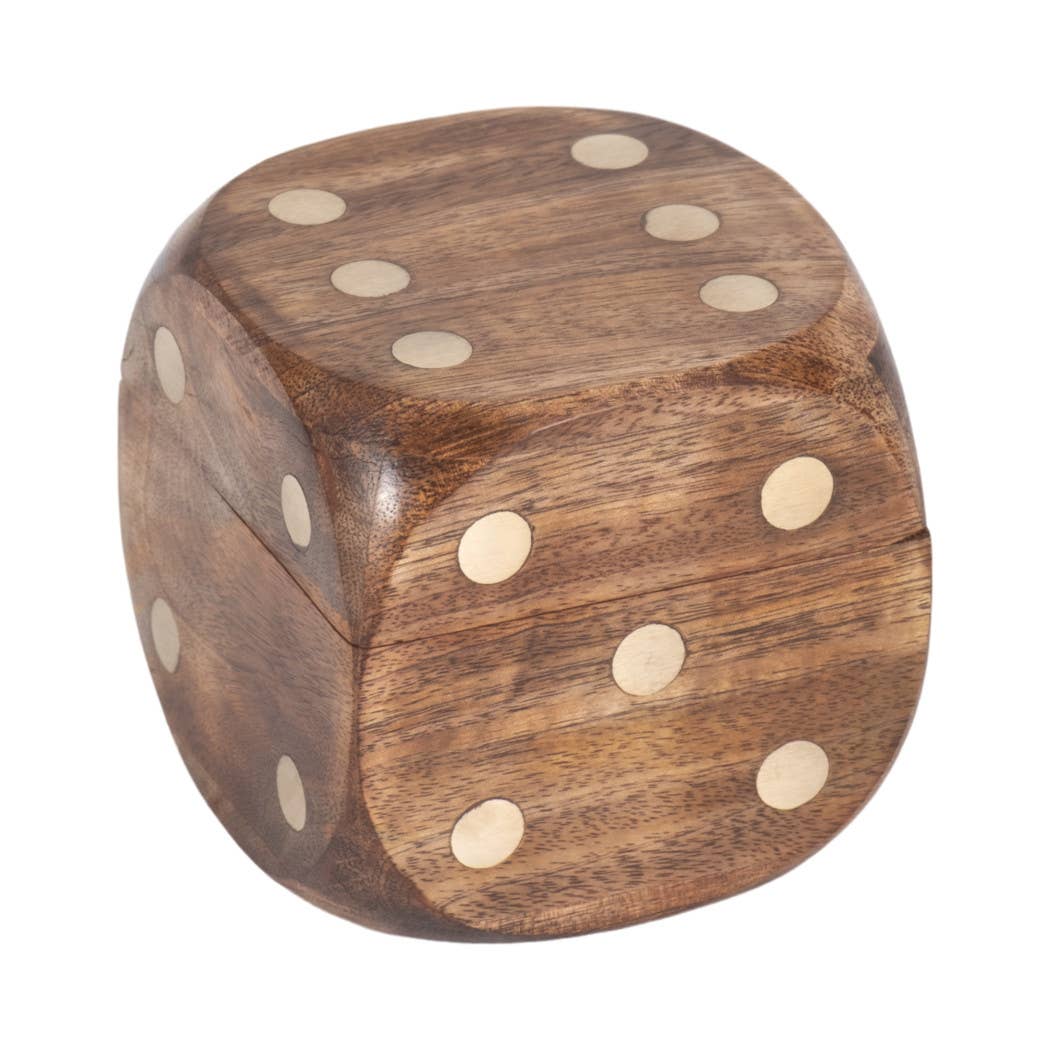 Box Game Set - Brown Mango Wood - Dice Shaped Storage