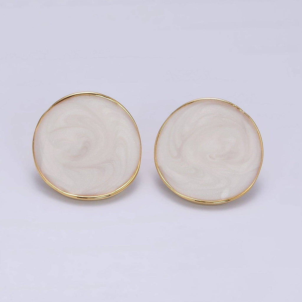 14K Gold Filled Purple, Pink, Blue, White, Green Enamel Dome Round Stud Earrings | V-251 - V-255