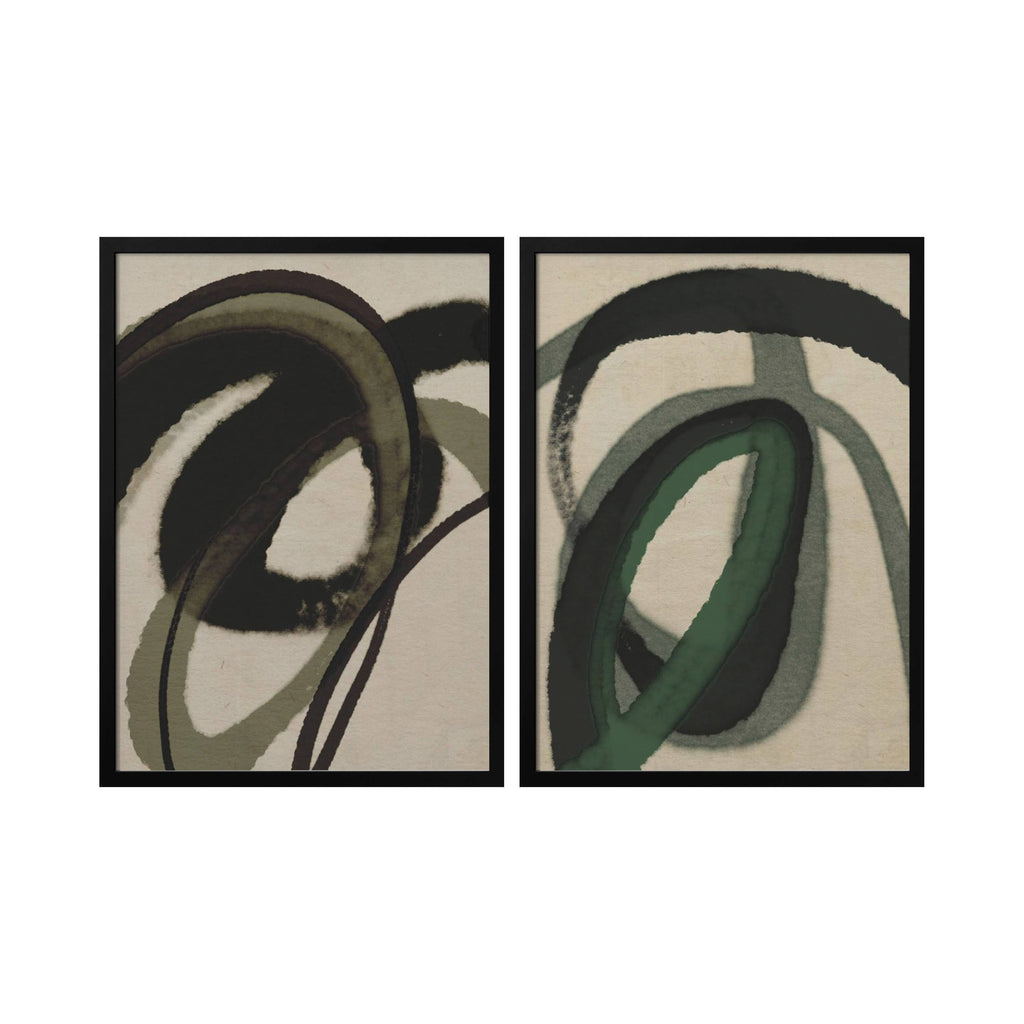 "Green Water Color" Set of Two Framed Textured Wall Art