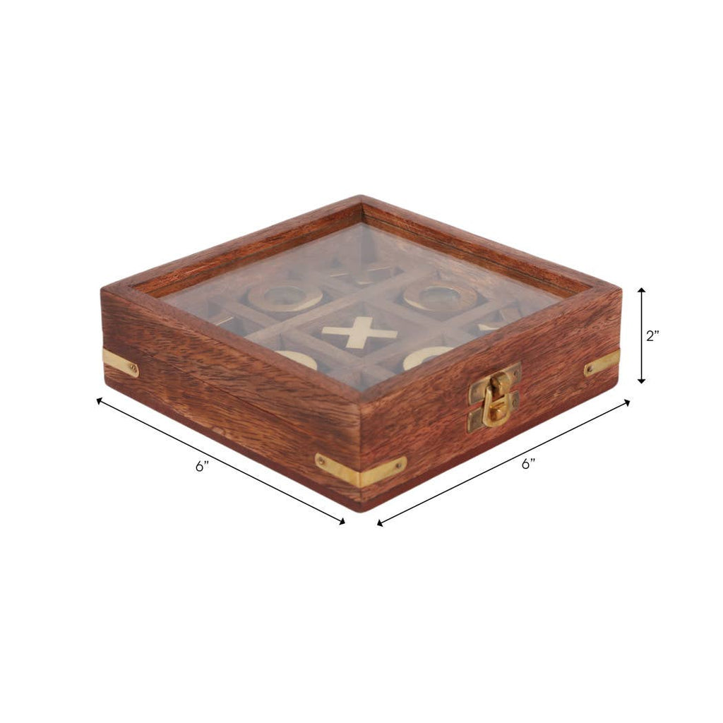 Game Board - Brown and Gold Wood Tic Tac Toe Case, 6 in.