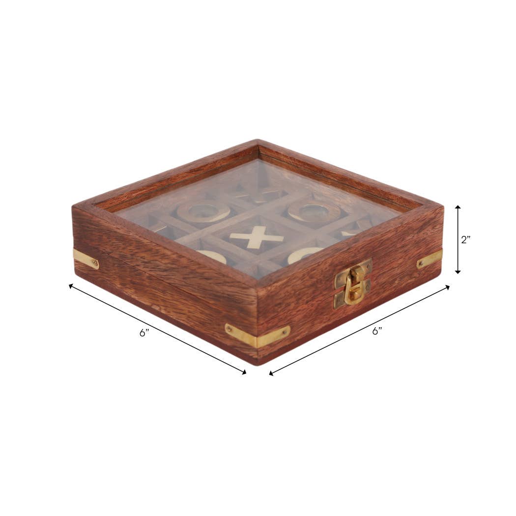 Game Board - Brown and Gold Wood Tic Tac Toe Case, 6 in.