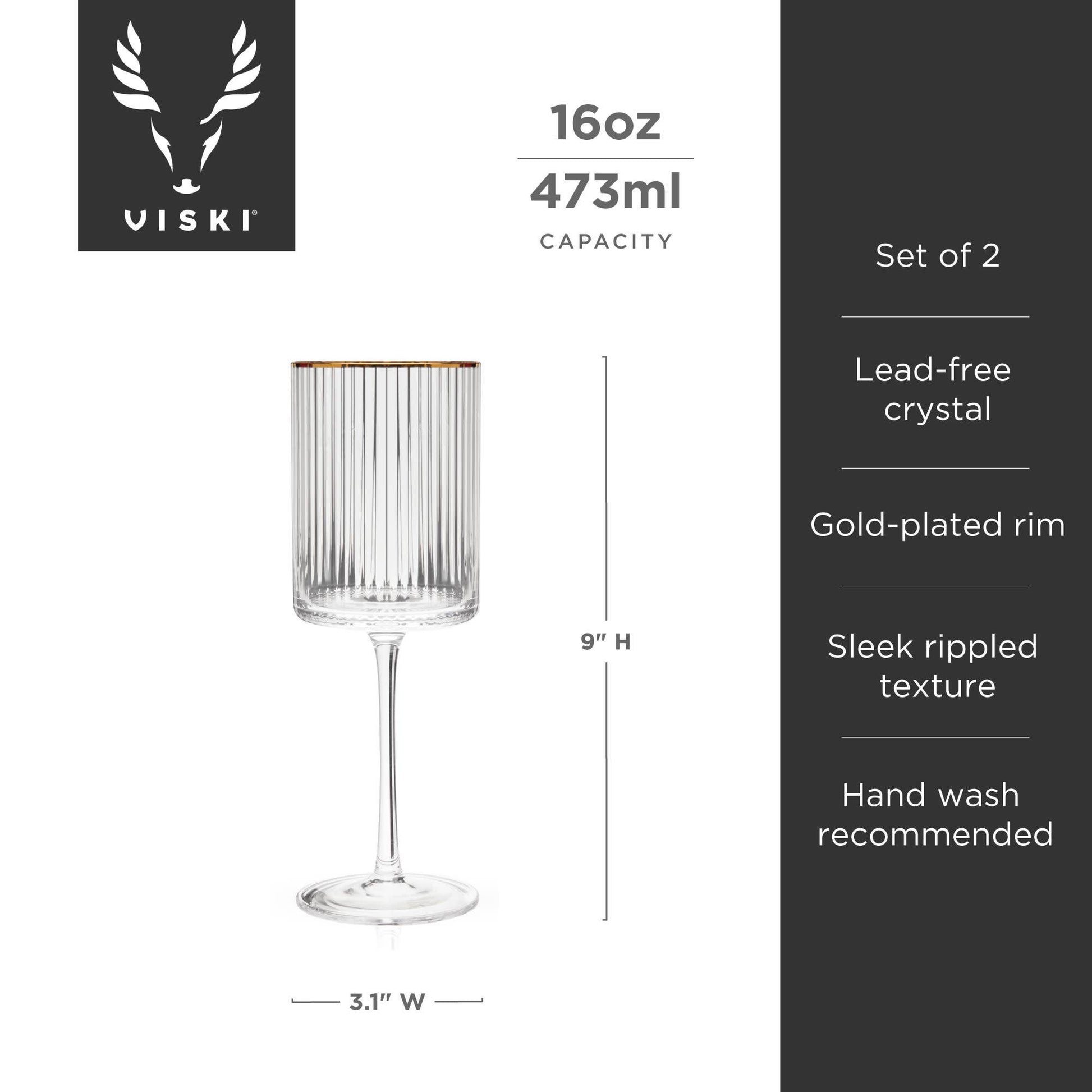 Deco Meridian Gold Rimmed Crystal Wine Glasses Set of 2