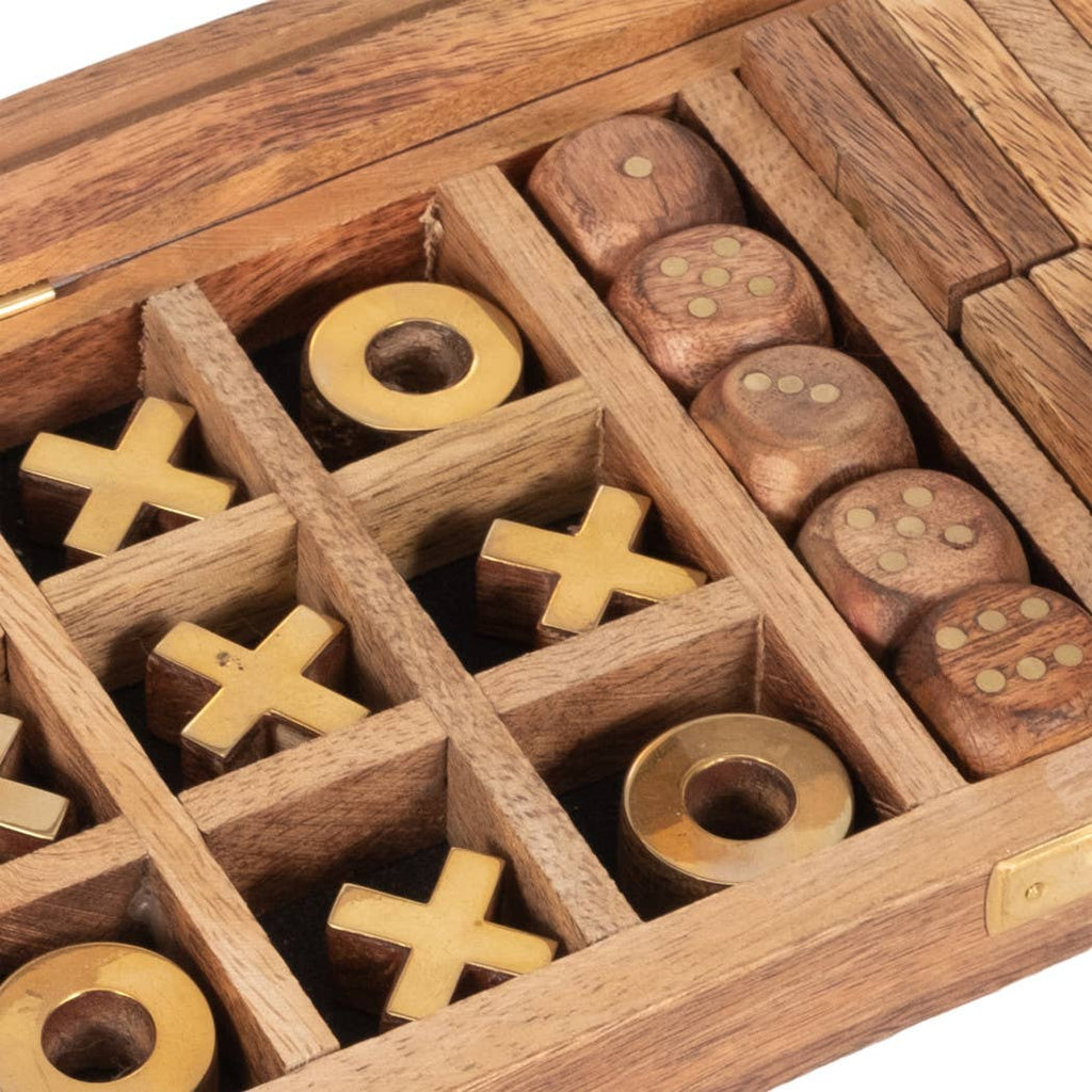 Wooden Elegant Casual Table Game Box - Brown, 9 x 4 in.